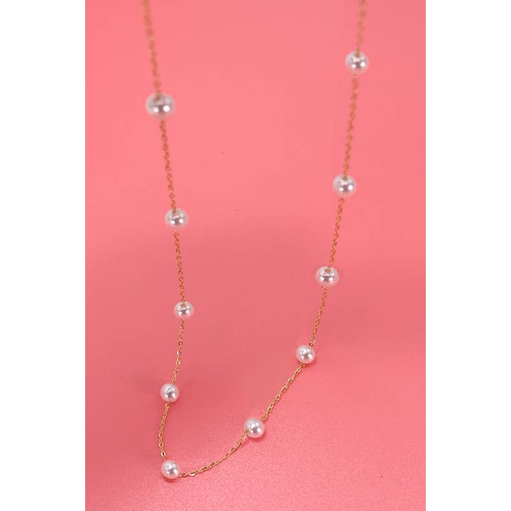 Gold TITANIUM STEEL NON-TARNISH PEARL STATION NECKLACE | 40NK334 for wholesale on Faire1