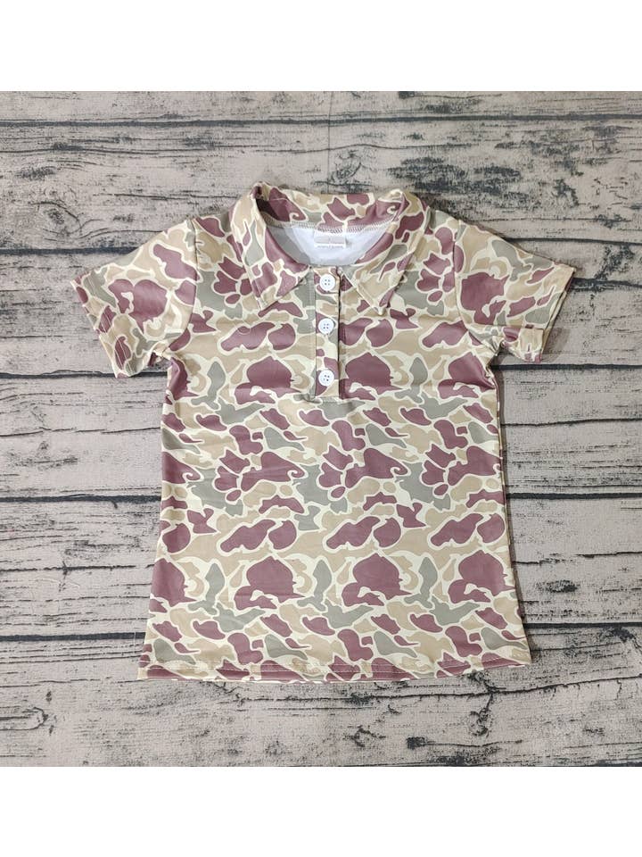 Aier Wholesale - Wholesale T-Shirt - Kids - Baby Boys Green Camo Short Sleeve Buttones Tee Shirts Tops