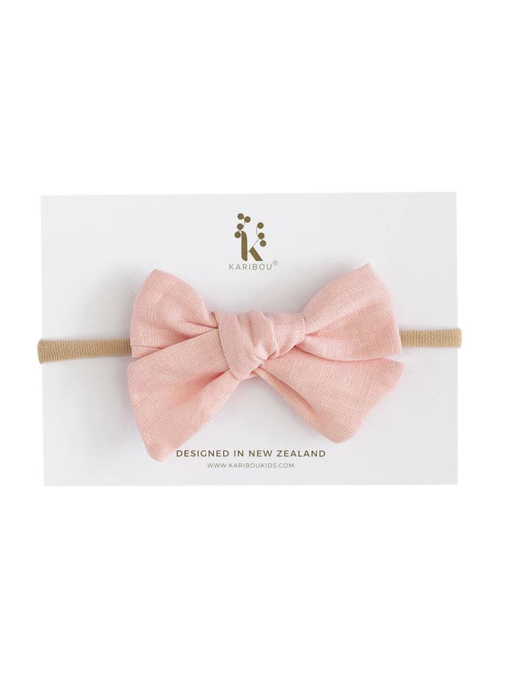 Skylah Pinwheel Linen Bow Headband - Strawberry Shortcake for wholesale by Karibou Kids
