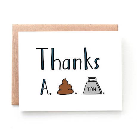 Thanks A Shit Ton Thank You Card for wholesale by Yellow Daisy Paper Co.