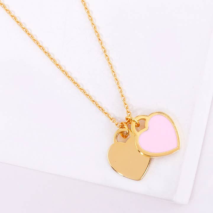 Sensibling Corp. - Wholesale Pendant/Charm Necklace - Enamel Metal Double Heart Pendant Necklace2