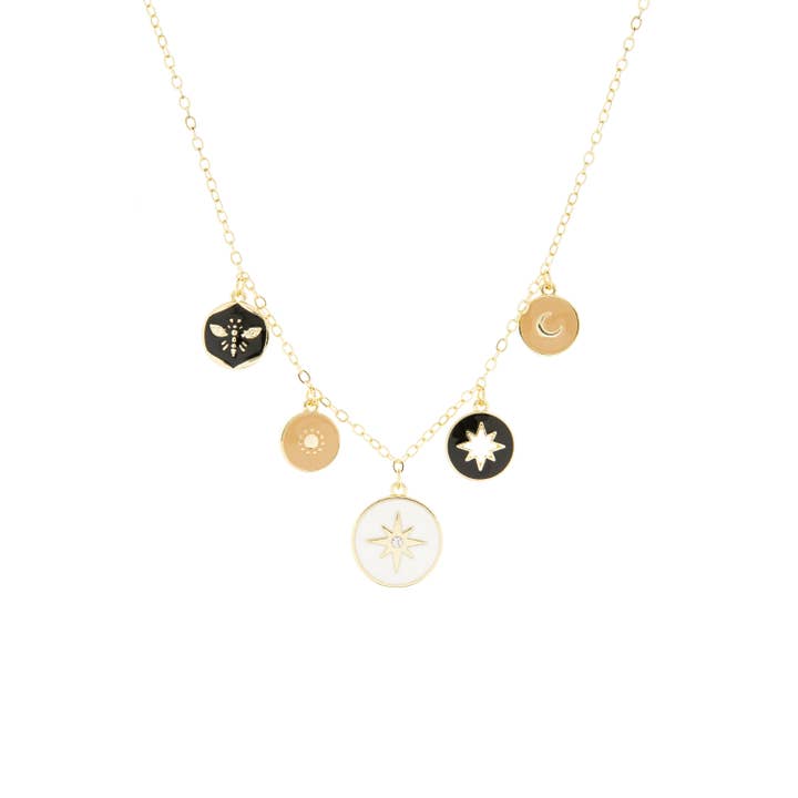 gold multi enamel charm necklace for wholesale on Faire