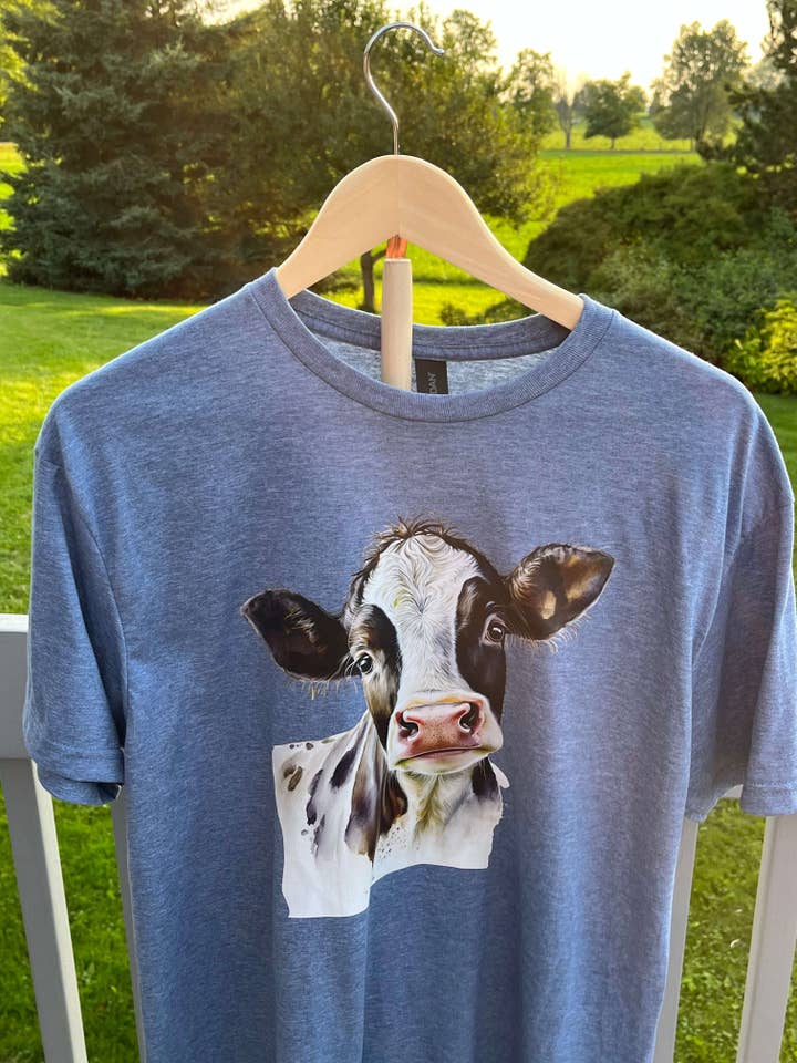 Cow T-Shirt Heather Blue Unisex Heather Blue for wholesale by 8 Cool Cats Jewelry Shop