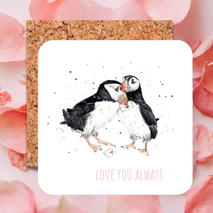 Sous-verres Lettres d'Amour des Macareux Aquarelle de la Nature pour la vente par Dots Allowed