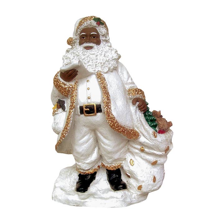 17095: African American Santa w/ Scroll & Gift Sack. 10.5"H for wholesale by Positive Image Gifts