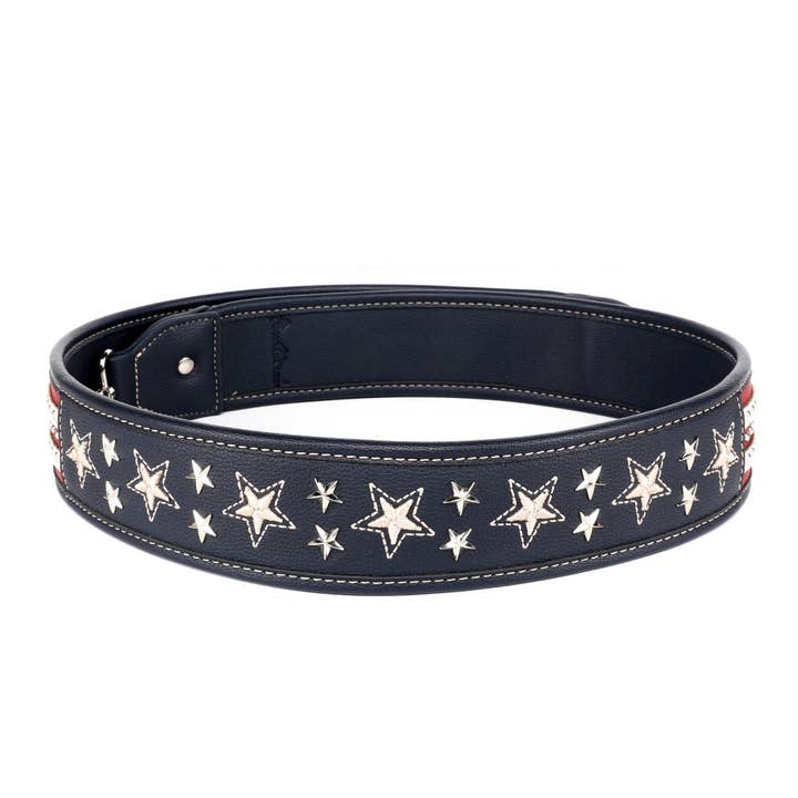 Navy PST-1009 Montana West Western Guitar Style Stars & Stripe Crossbody Strap for wholesale on Faire