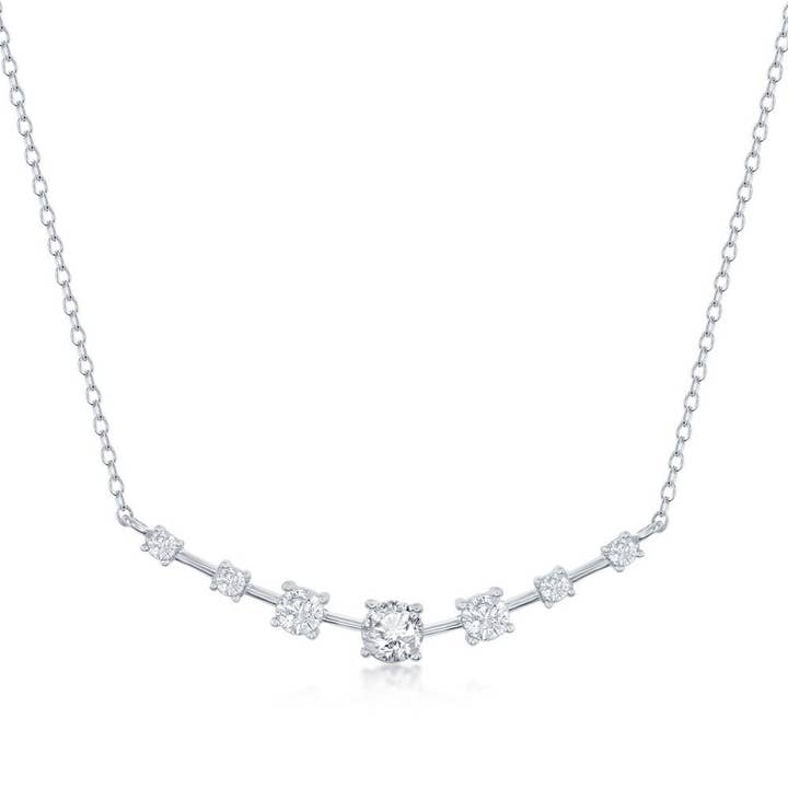 Graduating 7 Round CZ Curved Bar Necklace - Sterling Silver for wholesale by International Excellence