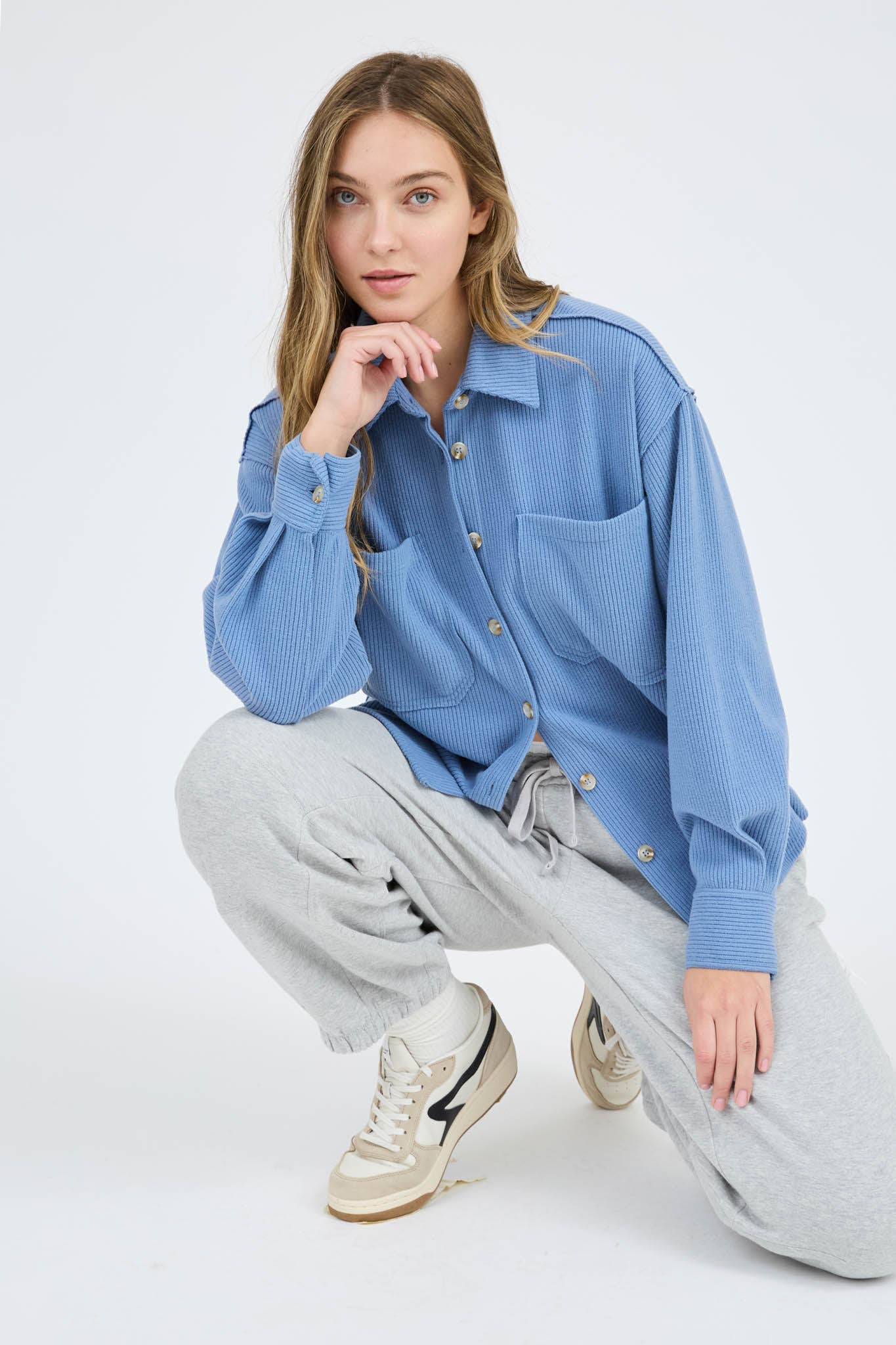 Blu Pepper - Wholesale Knit Top - Women's - RIB KNIT EXPOSED SEAM BUTTON UP TOP26