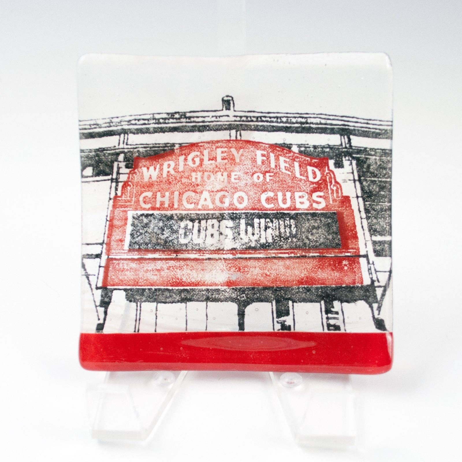 Kiku Handmade | Contemporary Fused Glass Home Goods - Wholesale Decorative Plate/Dish/Bowl - Chicago Wrigley Field Fused Glass 4.5" Catch-all Dish0