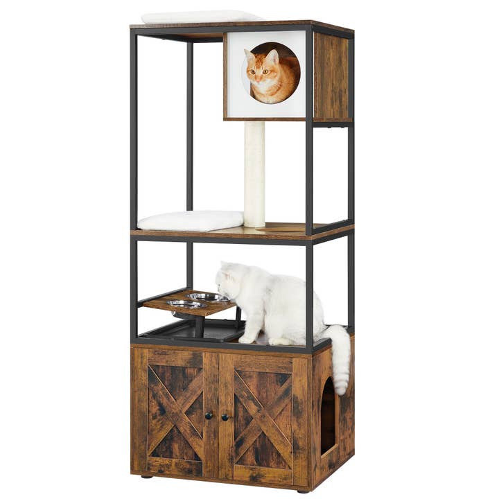 Greenwestons - Wholesale Pet scratcher – Cat - Cat Tree, Modern Cat Tower, Litter Box Enclosure, Rustic 1