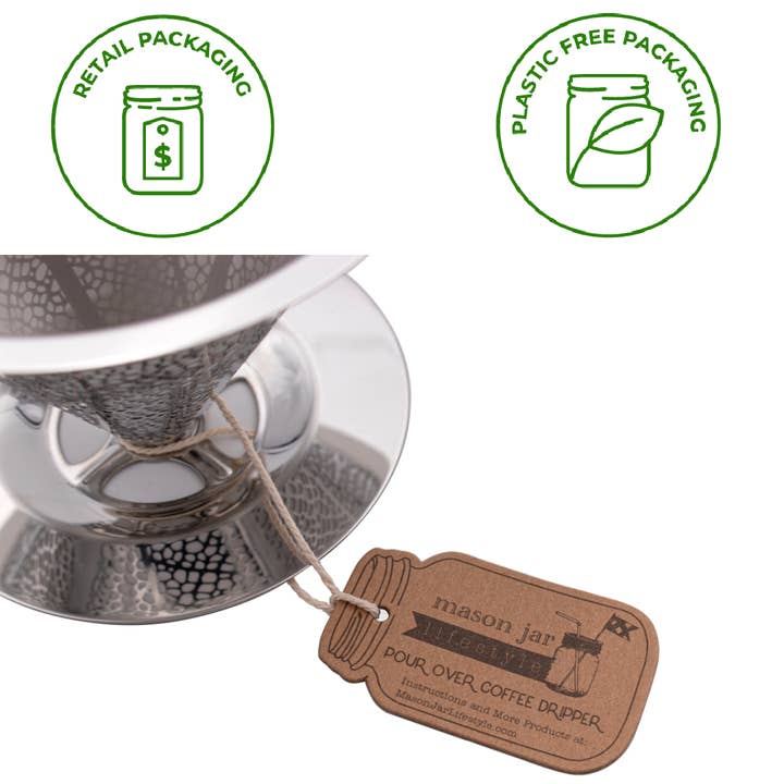 Mason Jar Lifestyle - Wholesale Pour Over & Dripper - Stainless Steel Pour Over Drip Coffee Filter for Mason Jars