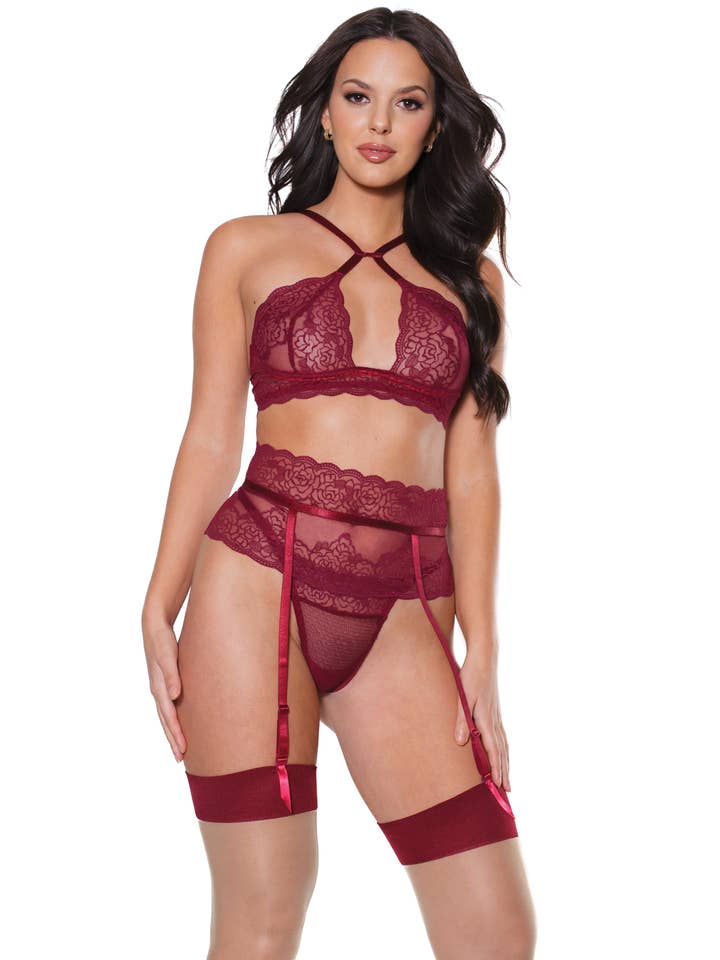 Coquette - Wholesale Lingerie Set - Women's - Bra, Garter Belt & Thong