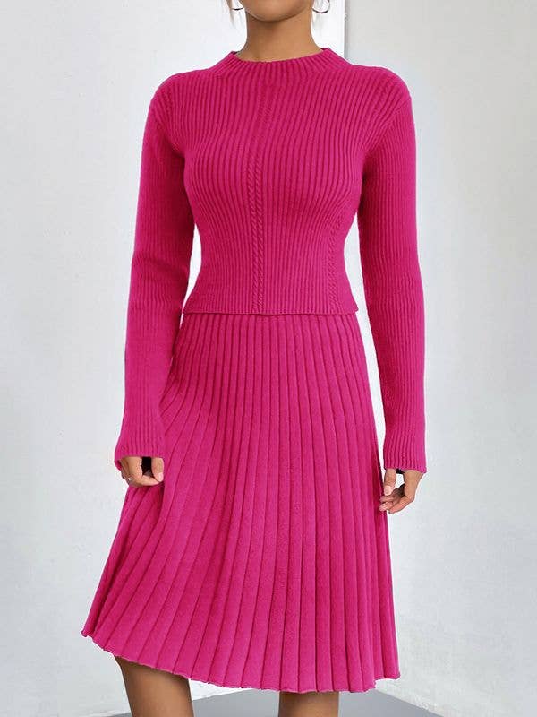 HIDDENBRAND - Wholesale Top & Skirt Set - Women's - Knitted Sweater Pleated Skirt Two-Piece Set6