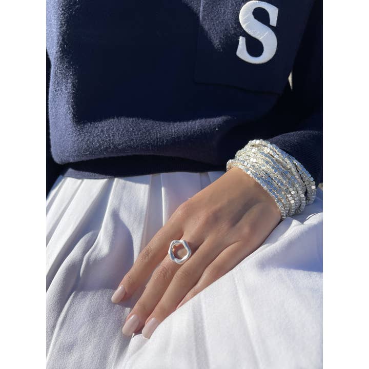 Argent Bague circulaire chic en forme de cercle biologique - Bijoux minimalistes en vente sur Faire2