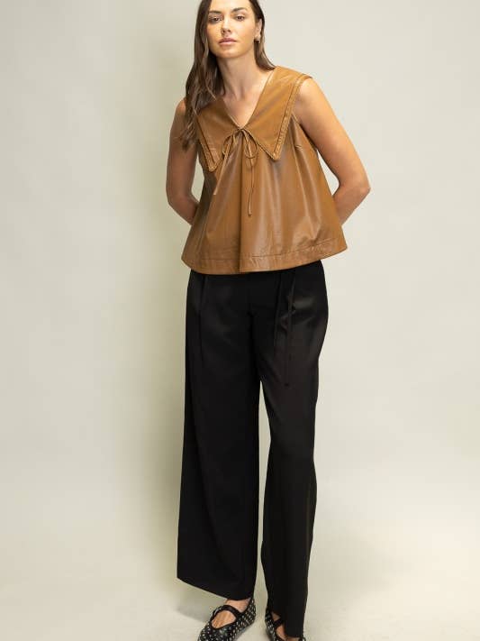 Heyson - Wholesale Blouse - Women's - SOT1241 Faux Leather Sailor Collar Top18