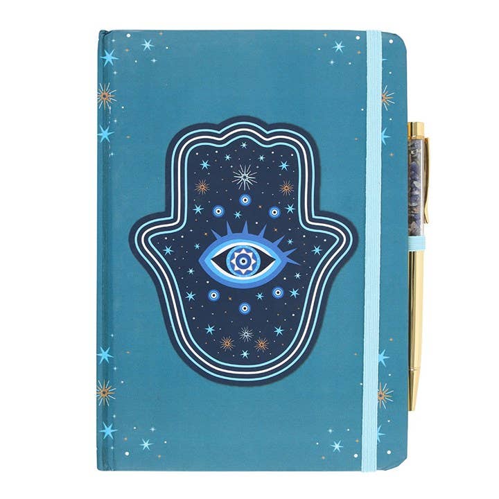 Something Different Wholesale - Wholesale Notebook - Hand of Hamsa A5 Notebook with Crystal Chip Pen1