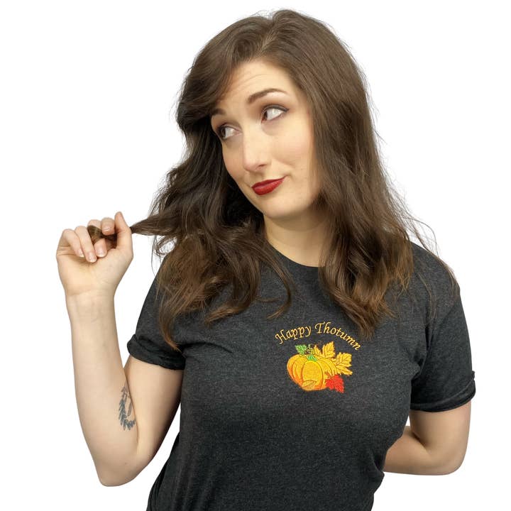 IncredibleGood Inc – wholesale T-shirt – Unisex – Happy Thotumn Fall Embroidered Black Tee Shirt, Unisex