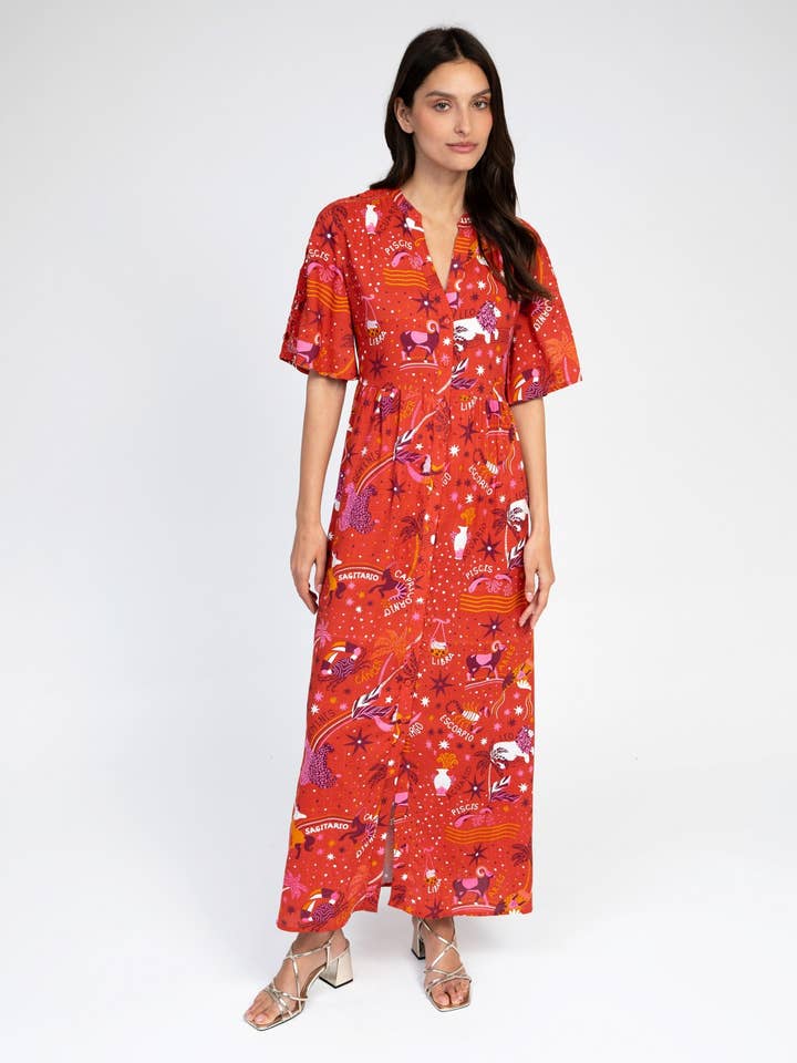 ODEMY red circus fluid long dress for wholesale on Faire
