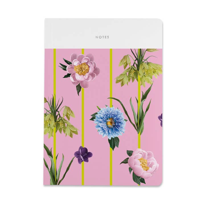 Floral Pink Stripe A5 Paperback Journal for wholesale by Lola Design Ltd