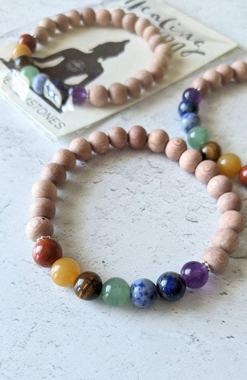 Two Birds Eco Shop - Wholesale Aromatherapy Bracelet - Chakra Gemstone Bracelet with Rosewood Diffuser Beads1