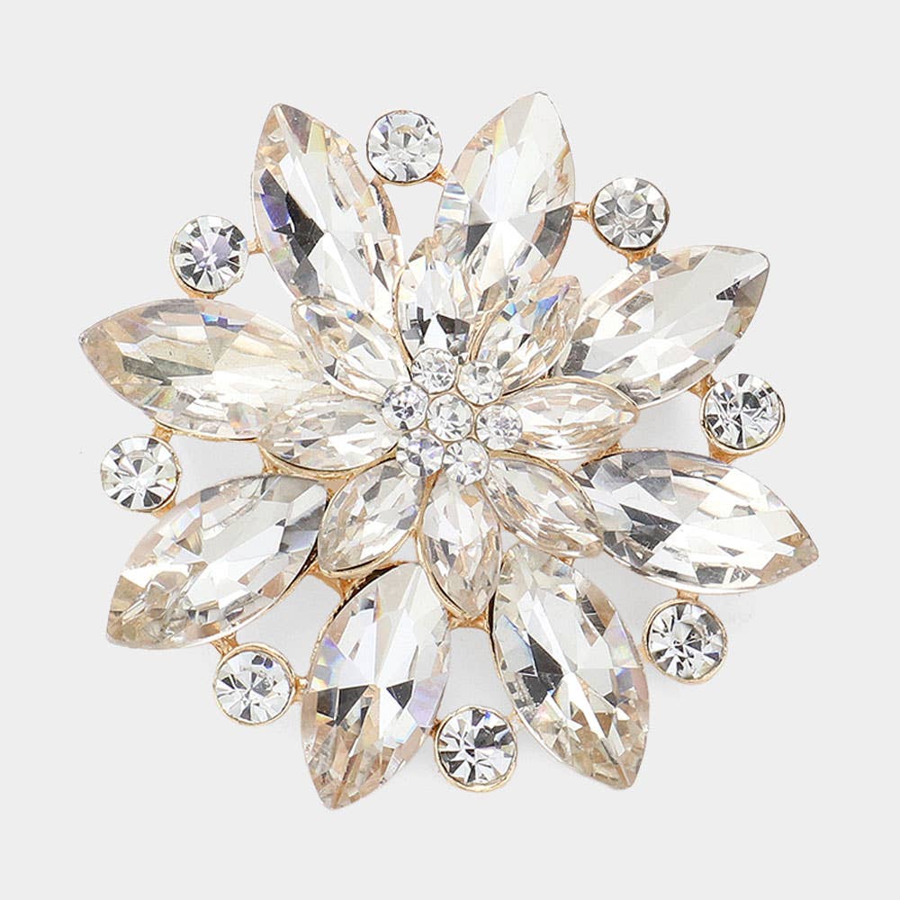 Sensibling Corp. - Wholesale Brooch - Marquise Stone Accented Flower Pin Brooch
3