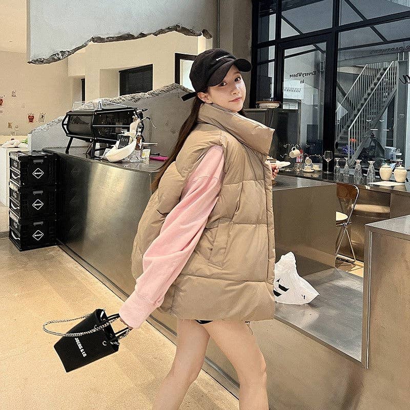 UZ Wholesale Store – wholesale Outerwear Vest - Women’s – Solid Color Loose Fit Puffer Vest Coat2