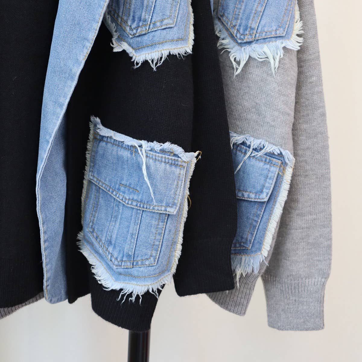 Productseeker - Wholesale Cardigan - Women's - JP26 2025 Autumn Denim Patchwork Casual Knit Cardigan4