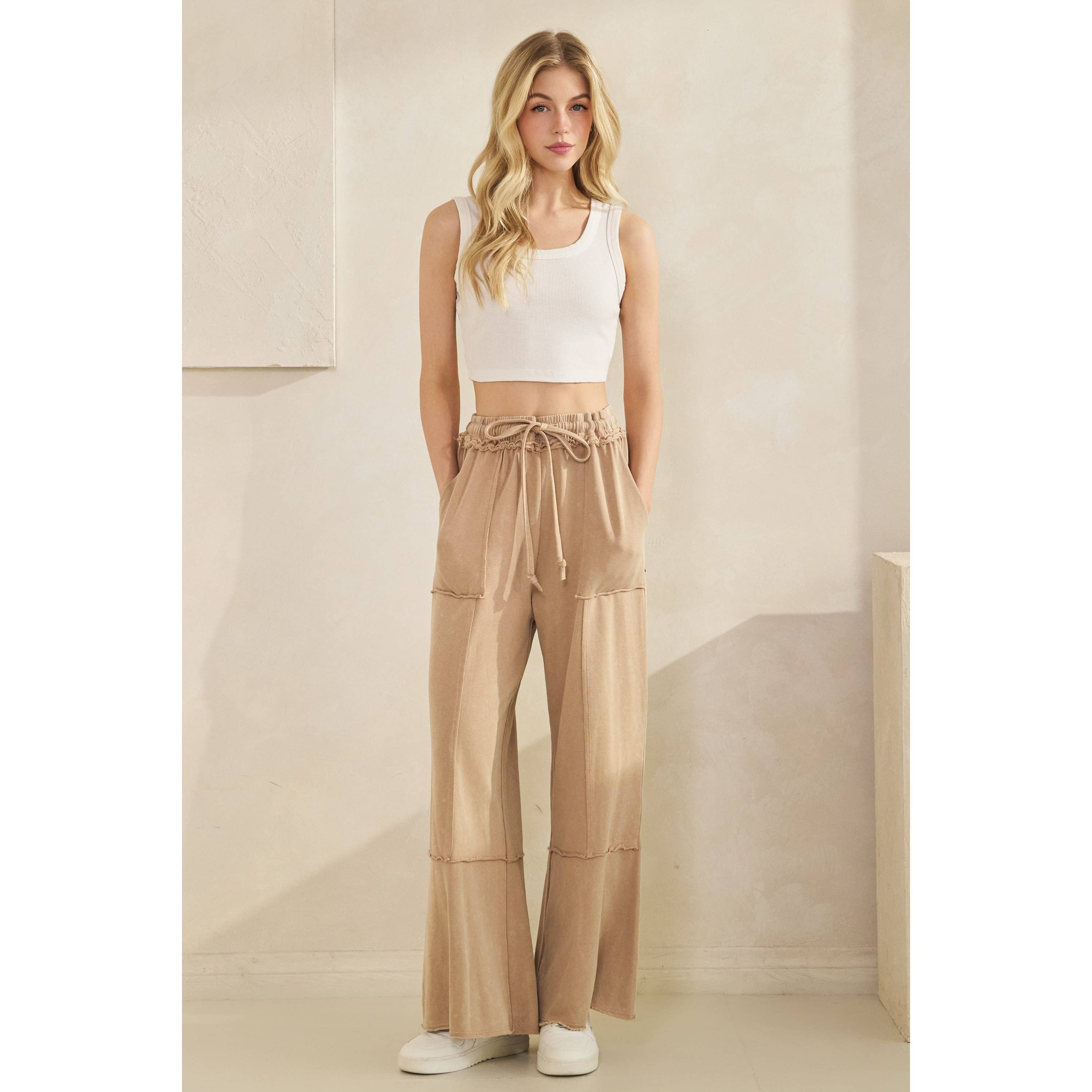 Sage + Fig - Wholesale Pants - Women's - MINERAL WASHED TERRY KNIT PANTS (SP7055-A)32