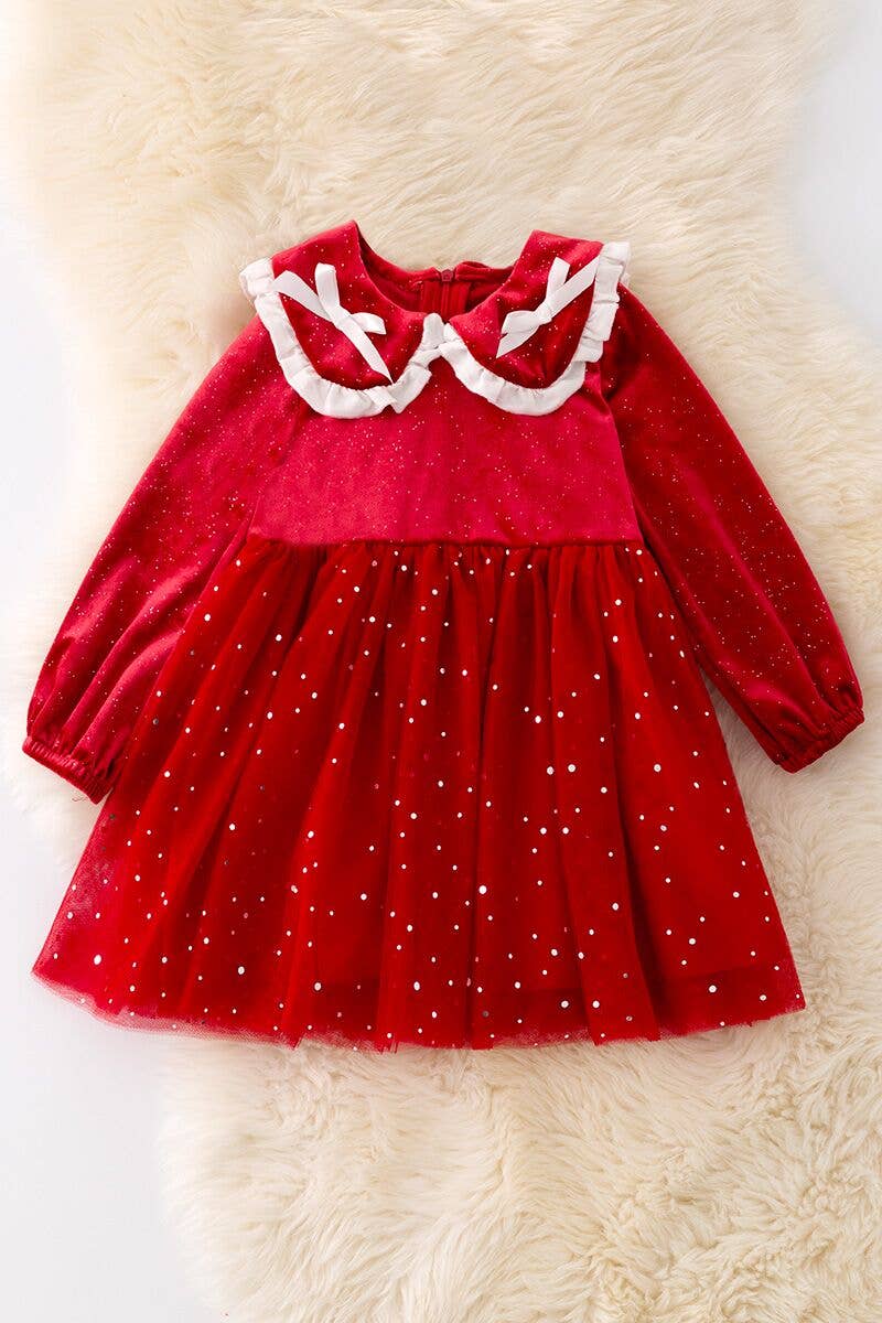 Kids Charm Online - Wholesale Dress - Baby - DRG42234 AMY: Shimmery red dress with fancy velvety fabric.0