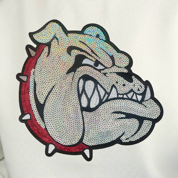 Large Sequin and Embroidery Patch - Bulldog with Red Collar for wholesale by The Spotted Zebras