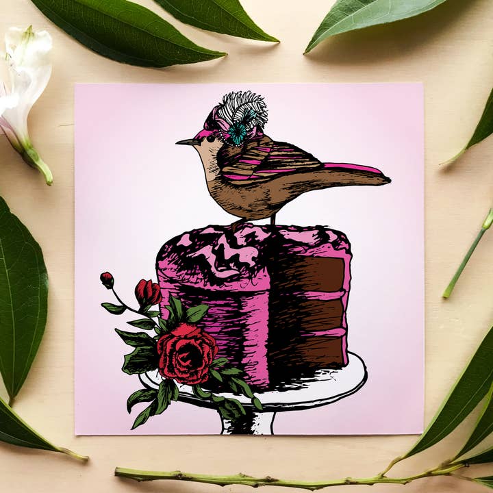 Birdie Antoinette 8"x8" Print for wholesale by Birds & Blossoms