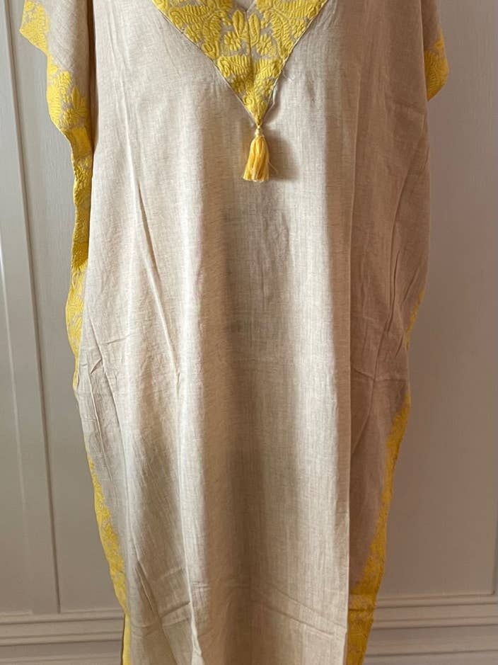 Bengal Border - V-neck tunic - Gold for wholesale by Indigo Handloom