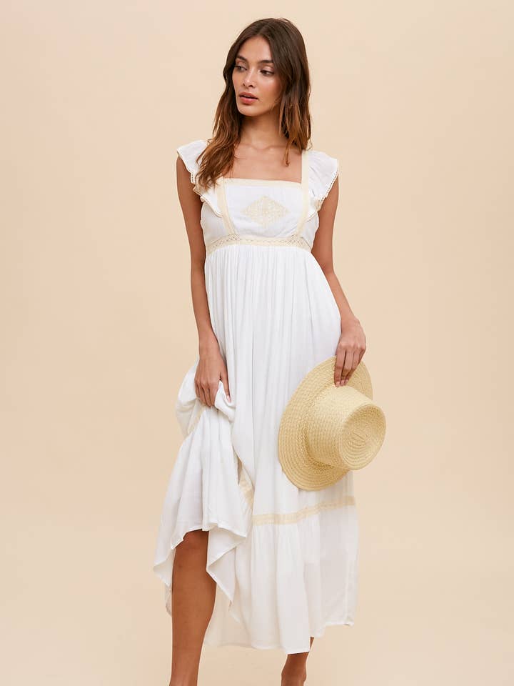 In Loom - Wholesale Dress - Women's - EMBROIDERED LACE TRIM APRON DRESS