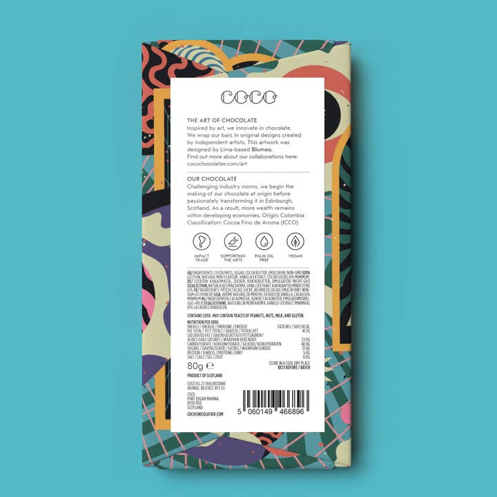 COCO Chocolatier - Wholesale Chocolate Bar - Sweet Mint Dark Chocolate Bar 80g (Pack of 12)