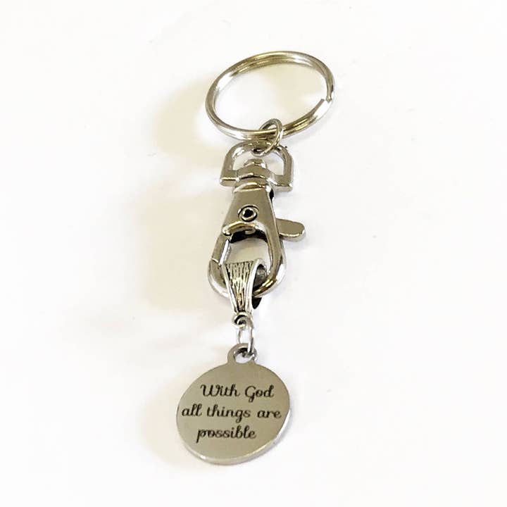 With God All Things Are Possible Keychain, Encouragement Gift, Motivation Gift, Sunday School Class Gifts, Motivational Keychain For Her for wholesale by JKCE Designs