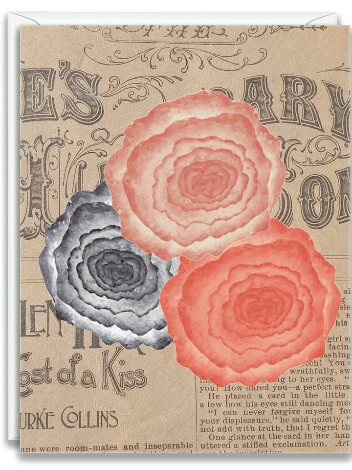 Greeting Card Notecard Newspaper Flower Three Flowers for wholesale by Julia Frost Art