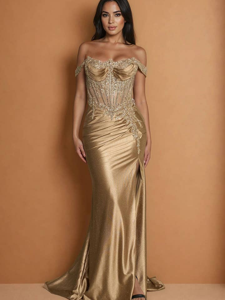 Lange Korset Off Shoulder Formele Galajurk voor wholesale door Kos Couture