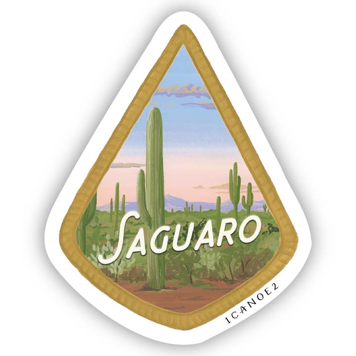 Saguaro National Park Badge Decal Sticker for wholesale by 1canoe2 | One Canoe Two Paper Co.