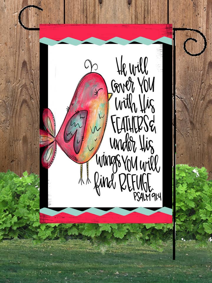 He Will Cover You Bird Garden Flag for wholesale by Happy Cow Lawn Decor