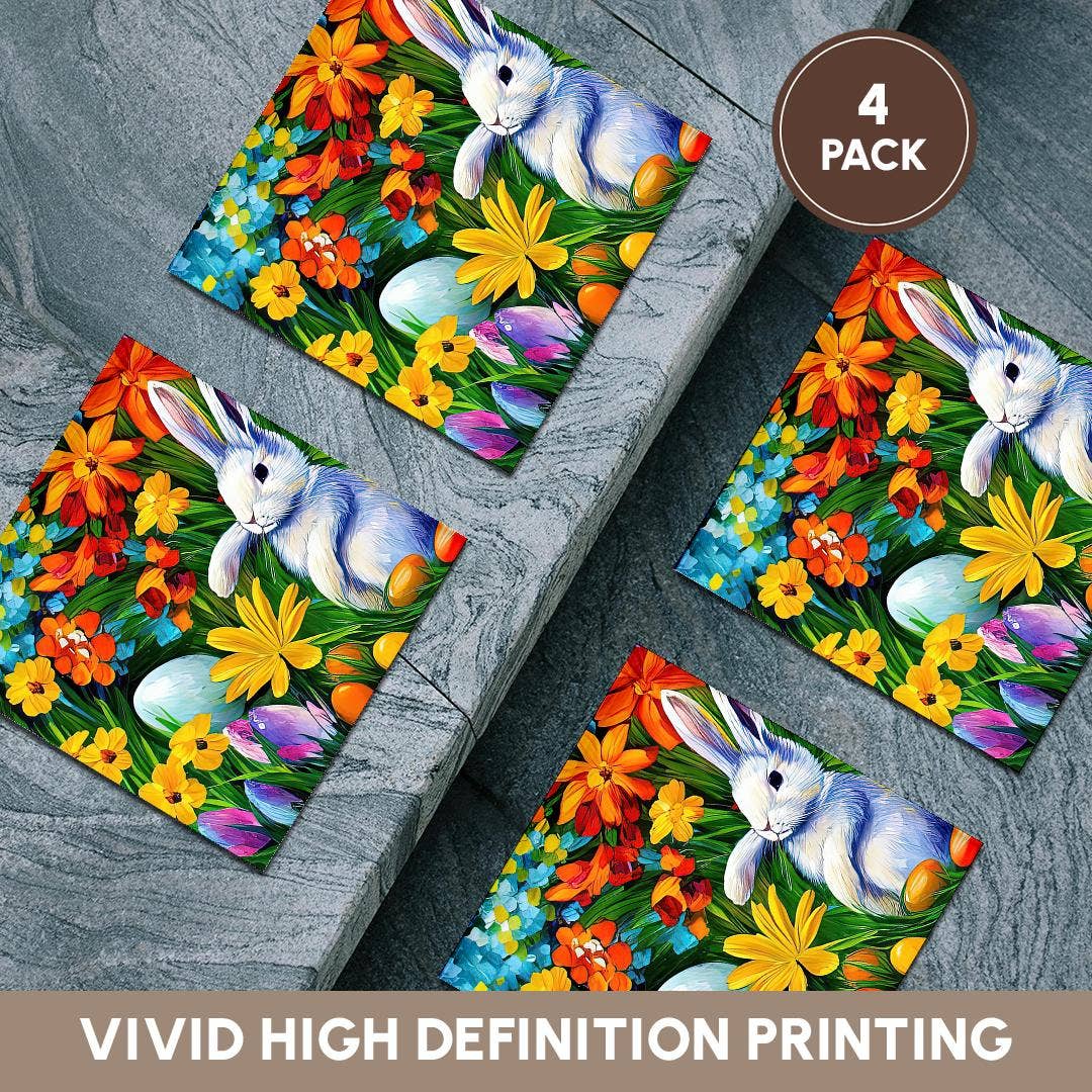 3dRose - Wholesale Coasters - 3dRose, White Easter bunny, eggs, flowers. The magic of the spring garden, Coaster5