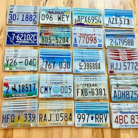 Lot of 100 License Plates- 20 Versions, 5 of Each in Craft Condition for wholesale by RusticPlates
