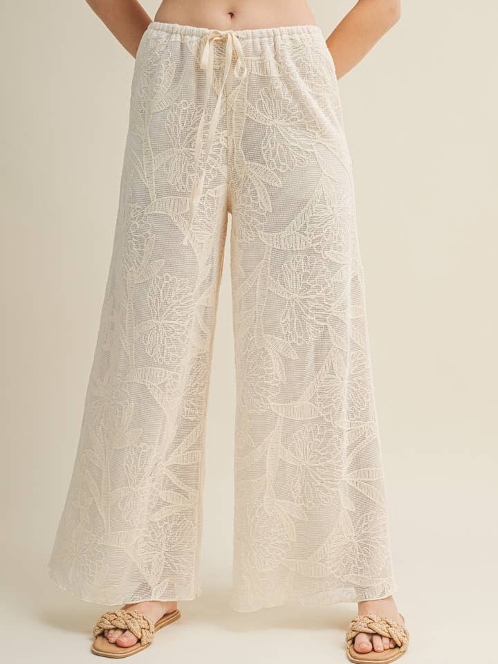 FAUX-HÄKEL-WEITE-HOSEN MIT TAILLENZUGBAND für den Großhandel von Mustard Seed