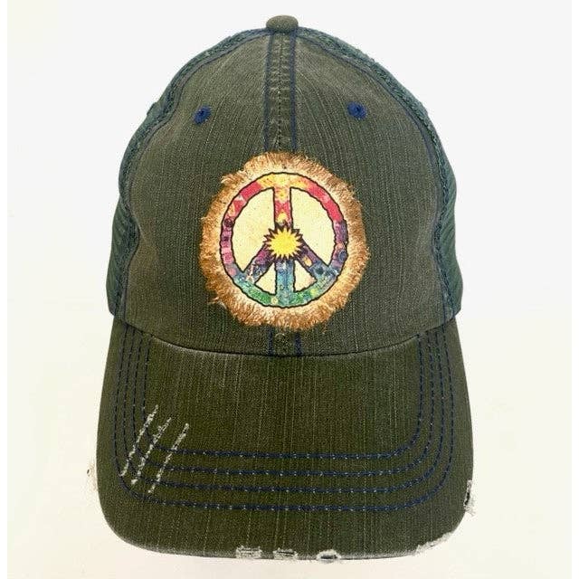 Jana's Flannels - Wholesale Trucker Hat - Unisex - "PEACE SIGN" DISTRESSED TRUCKER HAT