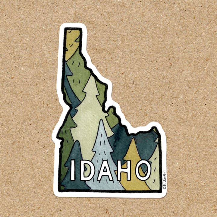Autocollant en vinyle Arbres de l'État de l'Idaho pour la vente par Sticker Girl