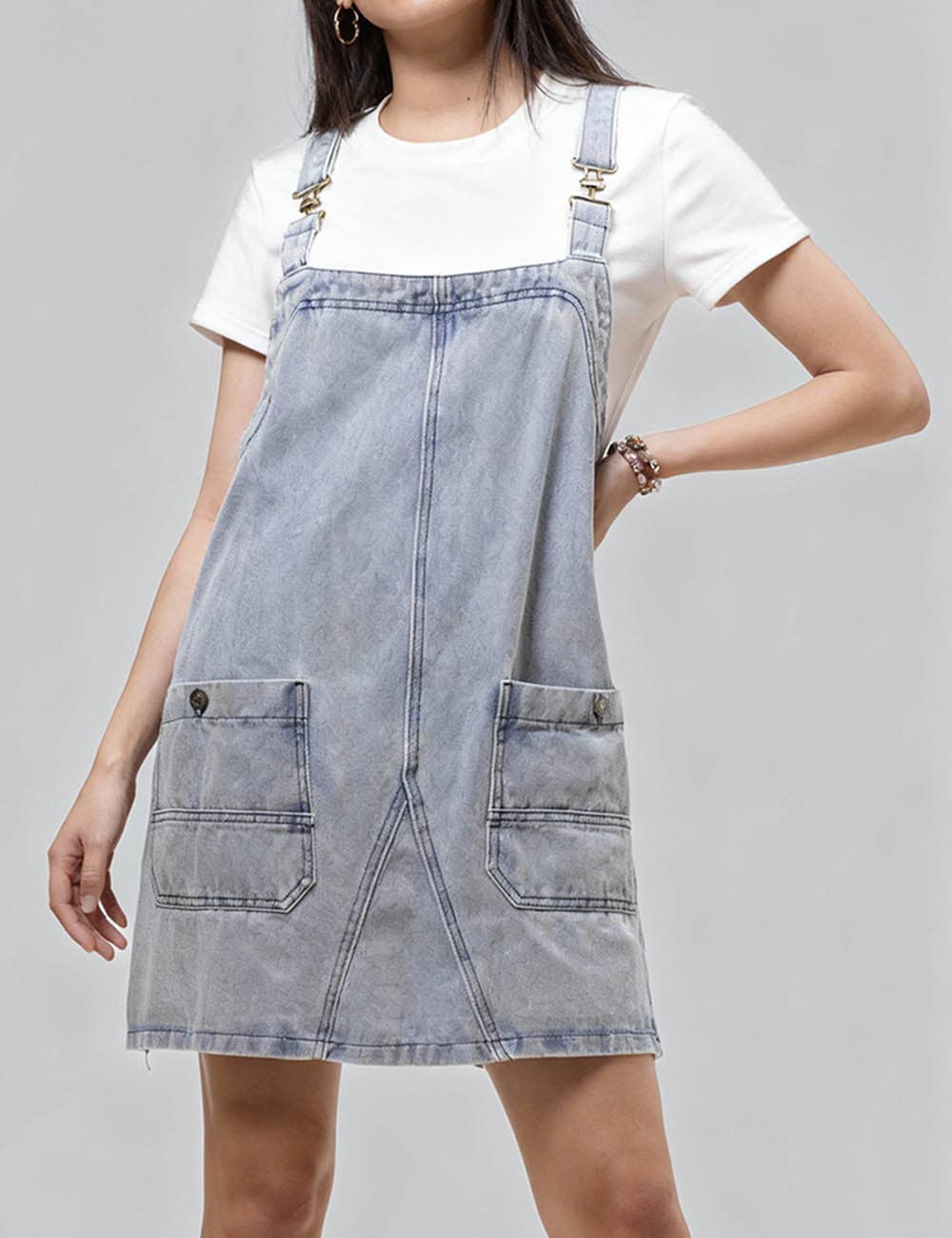Sweetkama – wholesale Overalls – Women's – Ladies Pocket Denim Mini Overall Dress SKD5495