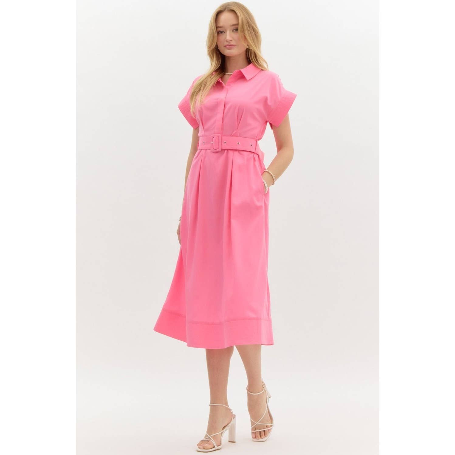 STYLE USA - Venta al por mayor Vestido - Mujer - Vestido midi con mangas cortas tipo ala y detalles de costura sólida6