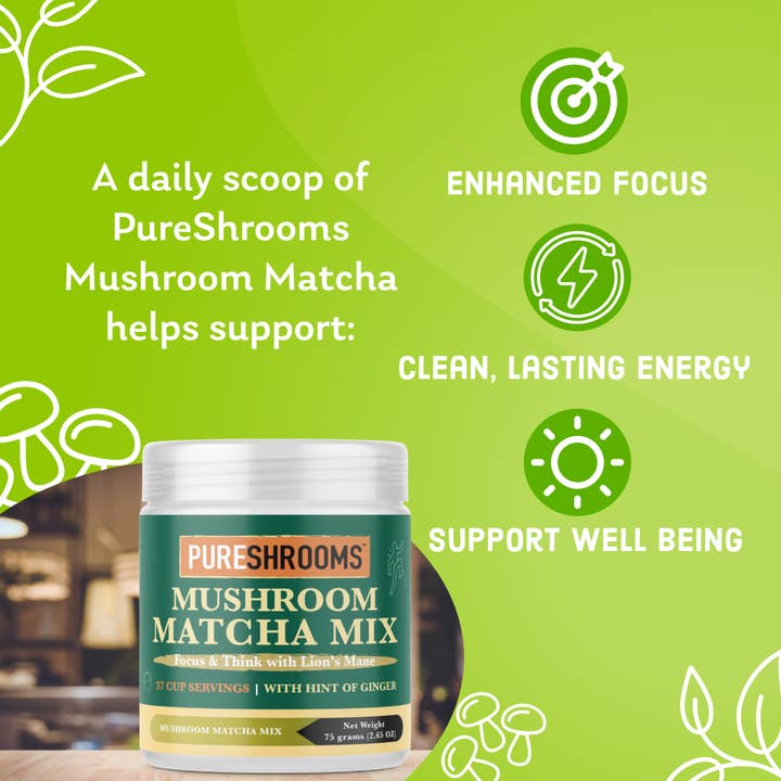 PureShrooms Inc. – Engroshandel Sundheds-/detox-te – Svampe Matcha Grøn Te Mix 37 Portioner