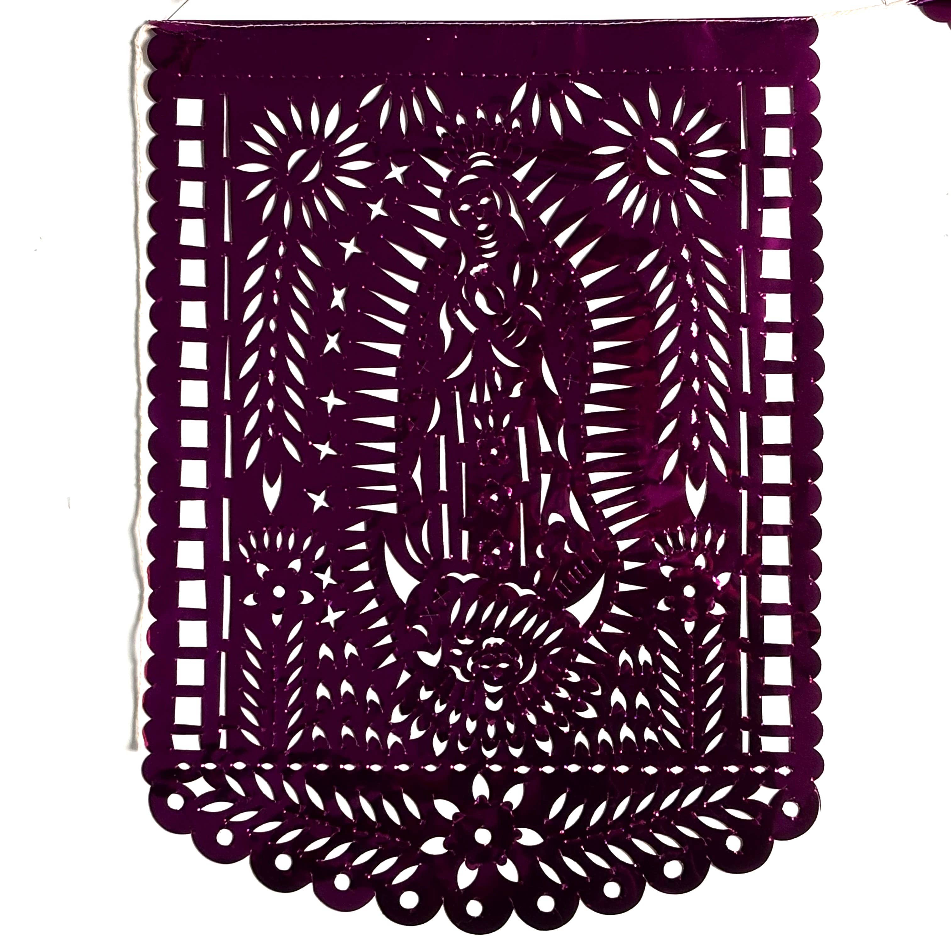 Mexican Sugar Skull - Wholesale Party Sign/Banner - Papel Picado - Metallic - Guadalupe - Magenta1
