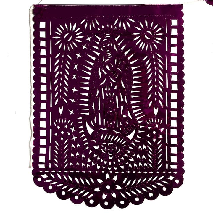 Mexican Sugar Skull - Wholesale Party Sign/Banner - Papel Picado - Metallic - Guadalupe - Magenta1