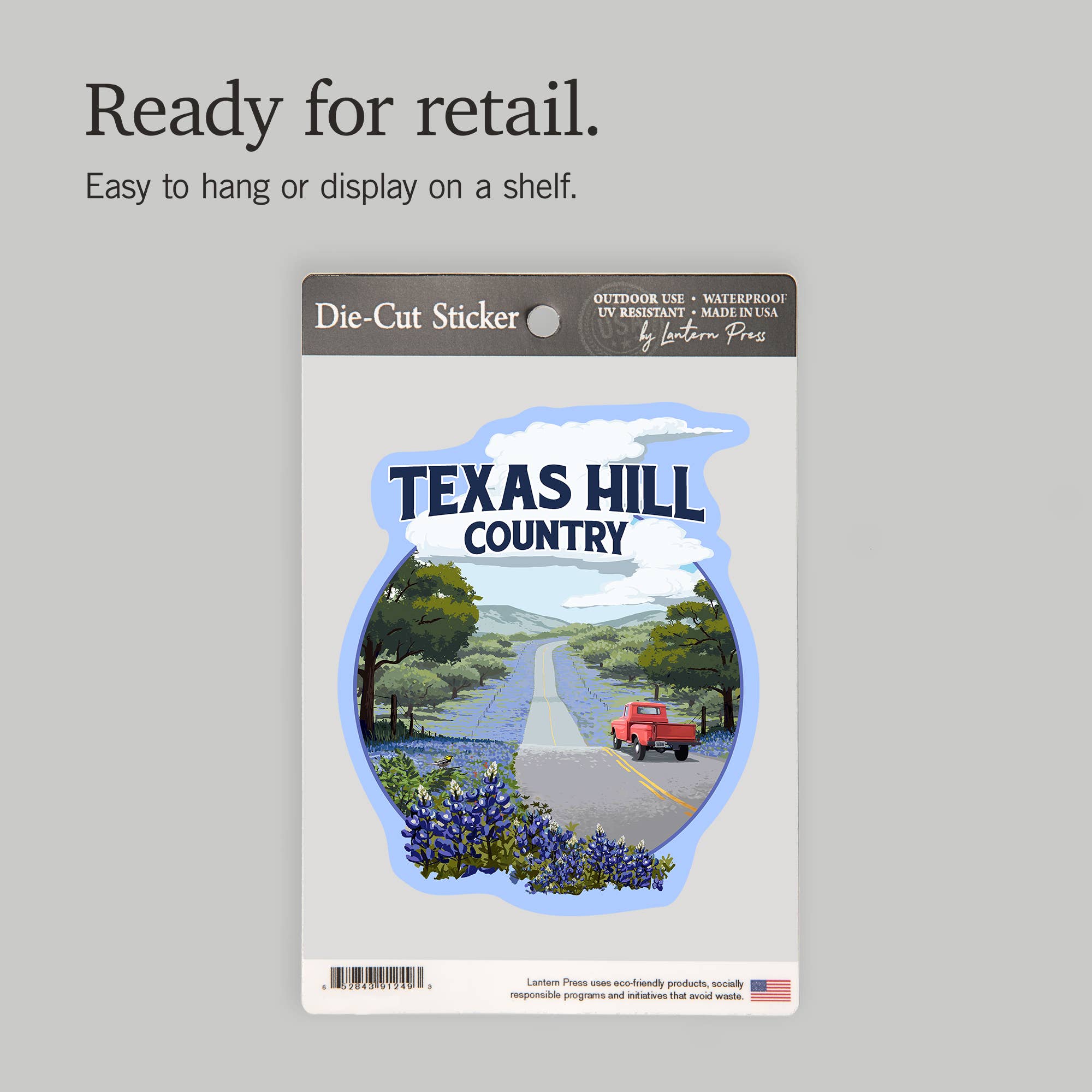 Lantern Press - Venta al por mayor Pegatina - PEGATINAS Texas Hill Country, Texas, Bluebonnets8